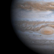 Jupiter is pictured here with its closely orbiting moon Io (not one of the newly discovered moons).